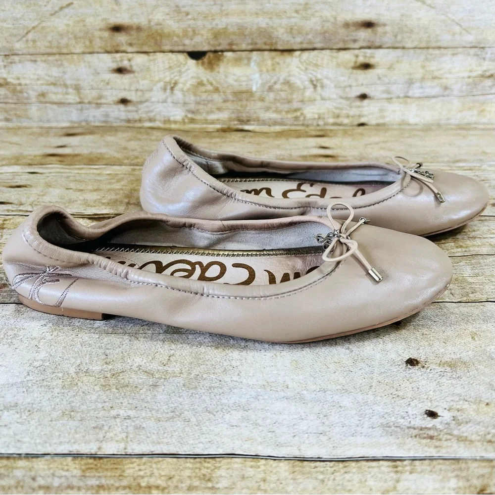 Sam Edelman Felicia Ballet Flats Beige Leather Bow Charm Shoes Womens 6M - Picture 4 of 16
